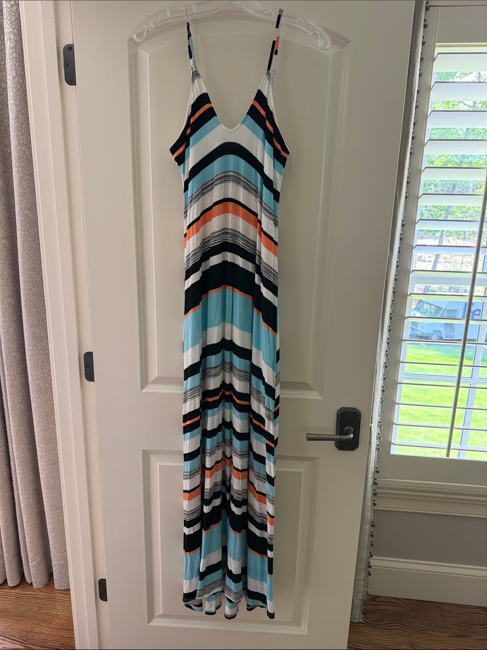 Red Haute Striped Dress in Aqua, Black & Orange